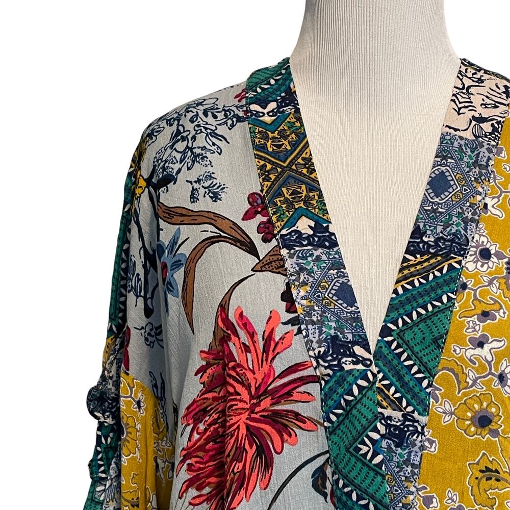 Umgee Patchwork Top Small Multicolor Boho - image 3